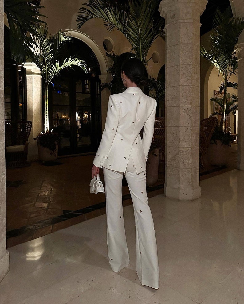 White Matching Two Piece Pant Suit Etsy