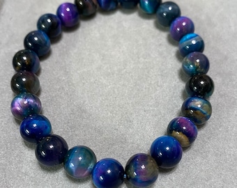 Handmade 8mm Aura Color Mixed Tigers Eye gemstone bracelet
