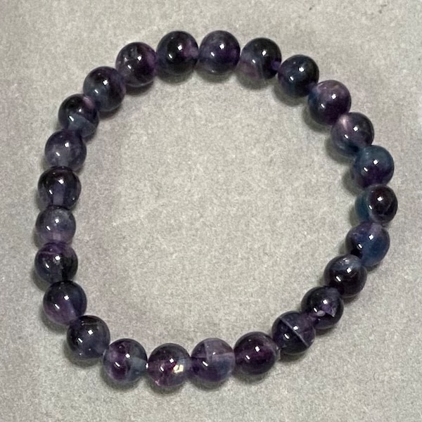 Handmade 7.5mm, 8mm, 8.5mm or 9mm mixed Blue and Purple Fluorite gemstone stretch bracelet