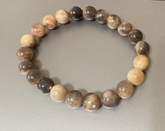 Handmade 8mm Black Moonstone gemstone stretch bracelet.