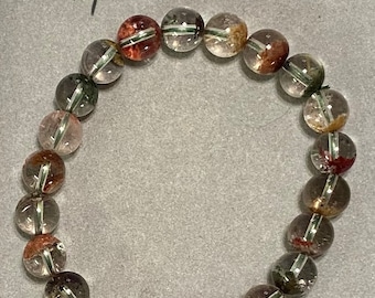 Handmade 9mm, 10mm, 11mm Garden Quartz (Lodolite) gemstone stretch bracelet, 7&quot; length.