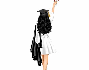 PNG personalizado para graduados: retrato de graduación personalizado con peinado negro (descarga digital)