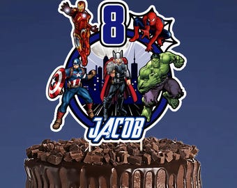 Adorno para tarta o cupcake personalizado de superhéroe de los Vengadores (digital)