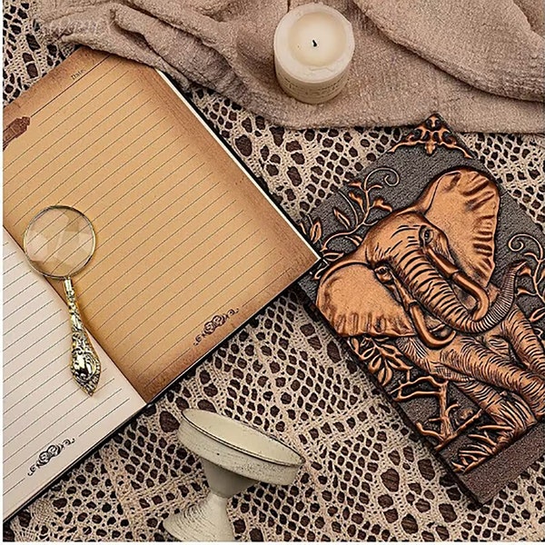 3D Antique Leather Daily Notebook,Travel journal& Sketchbook; Elephant Journal Gift for Men Women 5.6"x8.3"