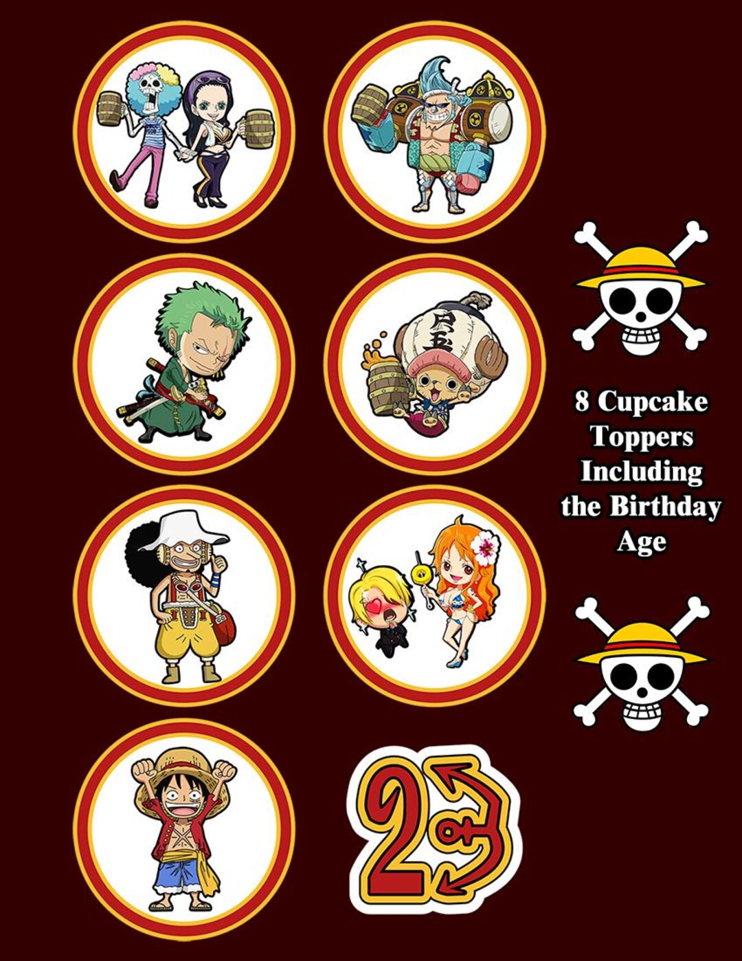 One Piece Anime Birthday Cupcake Toppers | 8 - Etsy