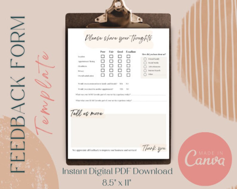 Feedback Form, Digital Feedback Template, Small Businesses, Feedack