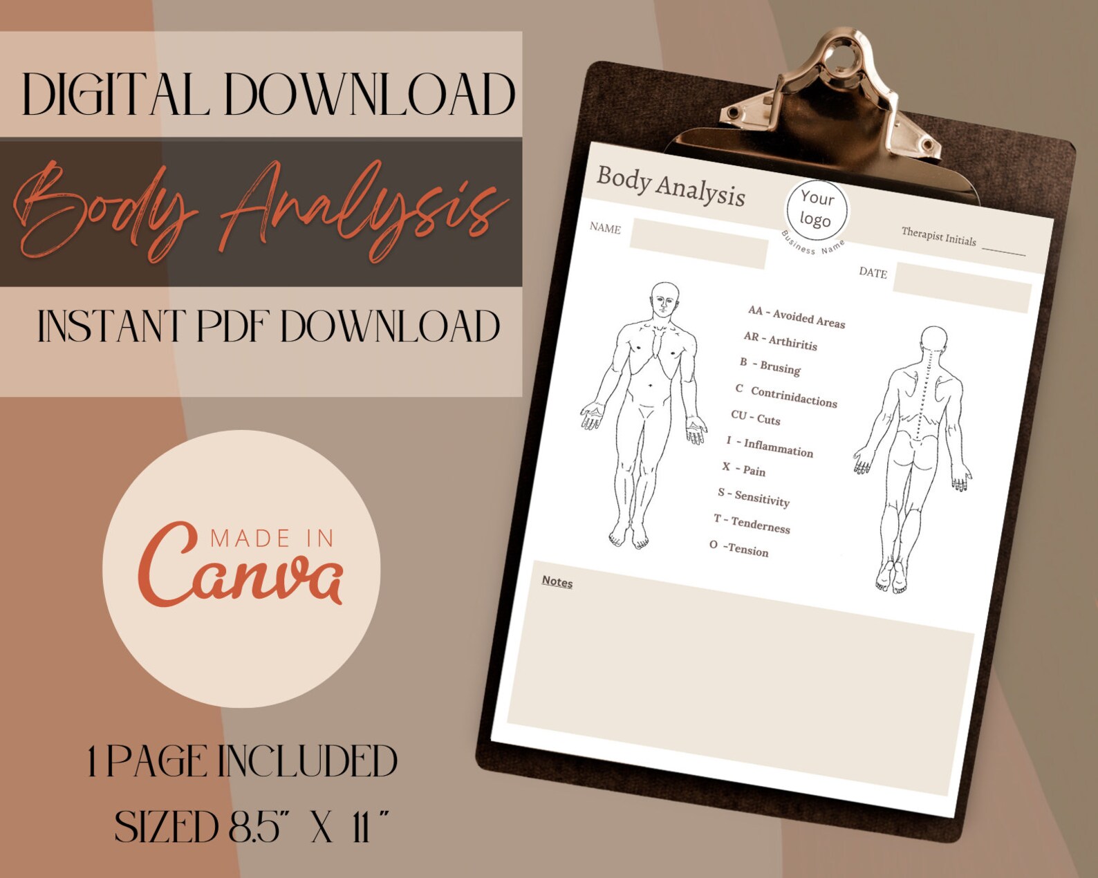 Body Analysis, Editable Business Form, Digital Download Template ...