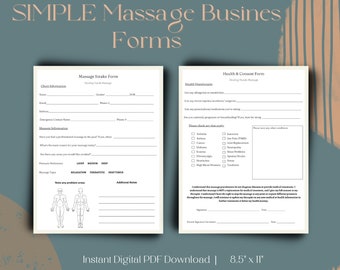 Simple Massage Therapy Business Forms - Digital Download - Massage Intake Form - Digital Templates - Small Business Intake and Consent Form