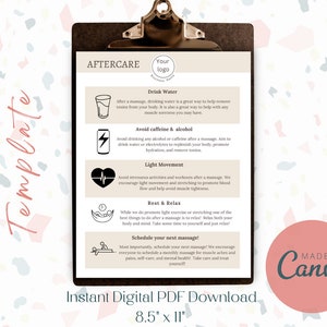 Massage Therapy Aftercare, Aftercare template, Digital Download for Therapist, Business Forms, Massage Therapy Post Care, Trendy