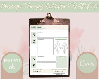 Massage Therapy Digital Download Editable Client SOAP Note Template Form - Massage Supplies and Forms