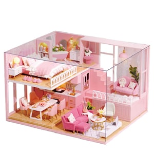 Cute pink theme Little Warm Moment 1:24 miniature girl dollhouse for young girl - Pink Princess house Completed Made For You