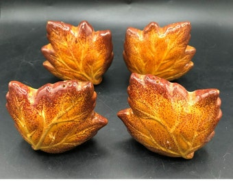 2 Sets of Ceramic Autumn / Fall Leaves Salt and Pepper Shakers 3" Tall