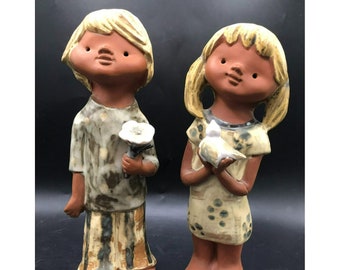 Vintage Midcentury Ceramic Scandinavian Lisa Larson Style Boy and Girl 9"