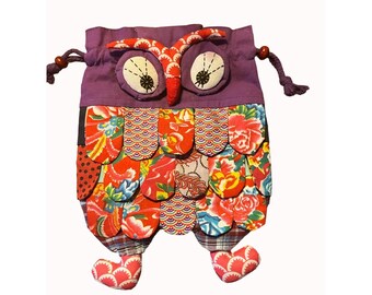 Mochila de búho bordada con cierre magnético a presión, hecha a mano, multicolor, pequeña, 33 x 24 cm