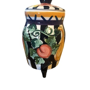 Vicki Carroll Pottery Beverage Dispenser Black White Checked Hand Painted 2 Gal - FREE SHIPPING
