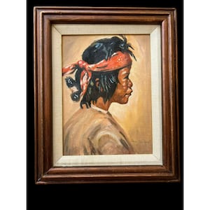 Garçon Navajo, James Smith, Huile Sur Panneau Originale Signée encadrée Moderniste De San Diego