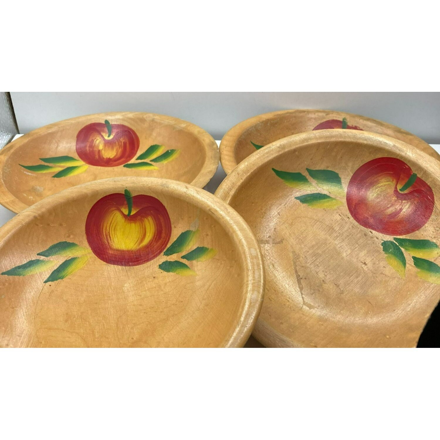 VTG Wooden Painted Footed Salad Serving Bowl 4 Individual Bowls  display picture 1