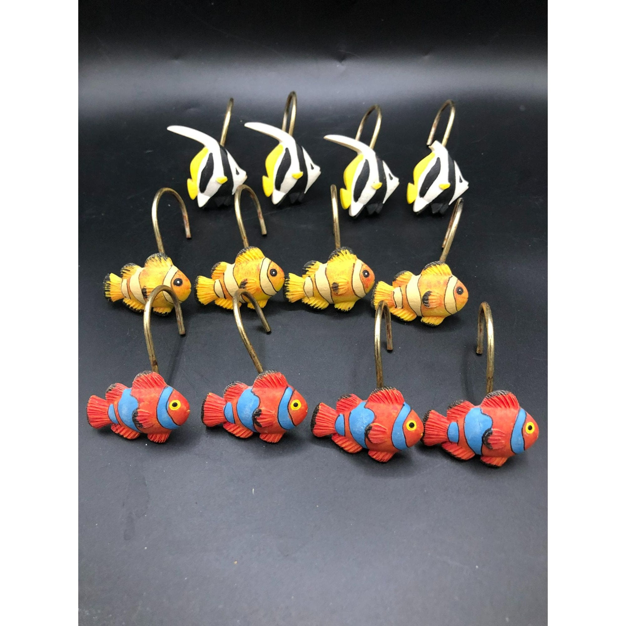 12 Resin Tropical Fish Shower Curtain Hooks Bright Colors 