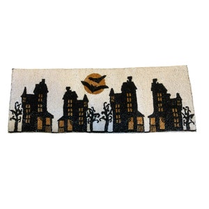 Halloween Tahari Home Haunted House Bats Beaded Table Runner 13”x 36”