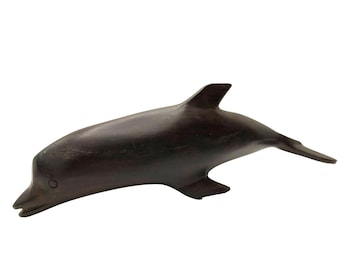 Large Hand Carved Ironwood Dolphin Sculpture Minimalist Style 14"