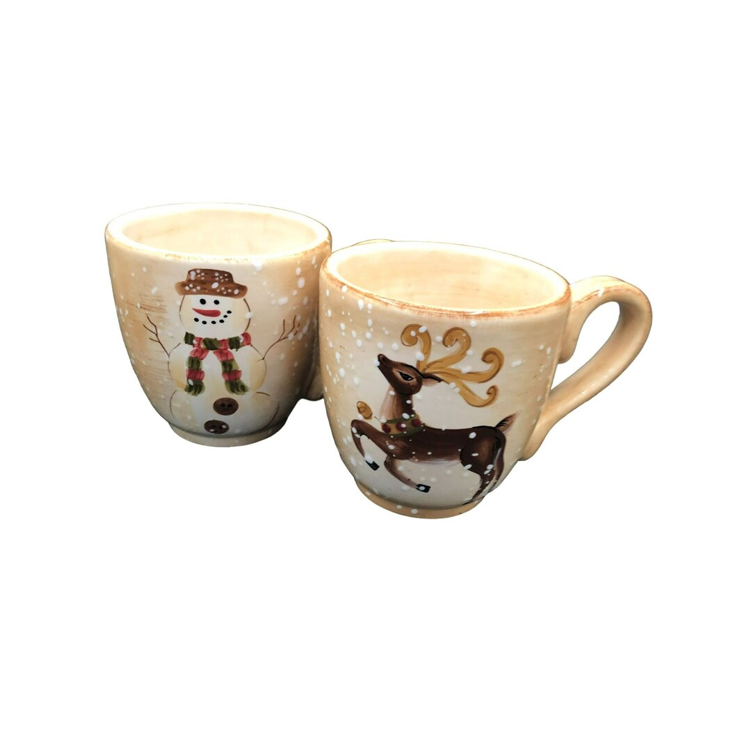 2 Mugs Winter Wonderland TABLETOPS UNLIMITED Hand Painted Etsy