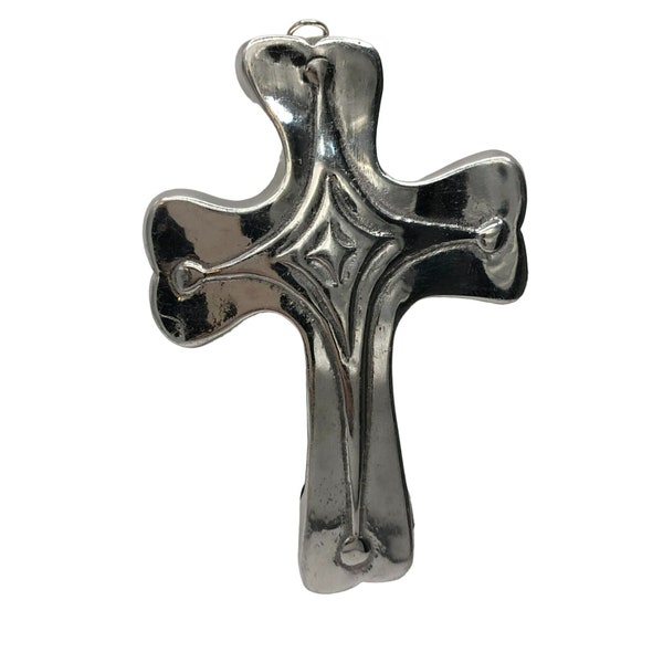 Recycled Mexican Pewter Aluminum Cross with Diamond Pattern Wall Hanging Mexico