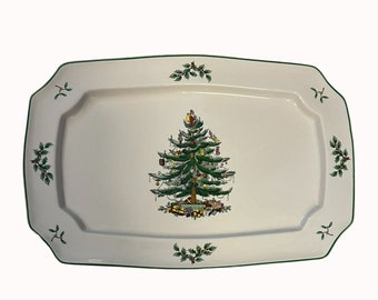 15" Spode Platter Merry Christmas Tree S3324-A9 Green Trim Rectangular Ceramic