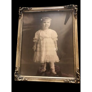 LG Antique Framed Photograph Of Young Girl In White Dress Vintage 15.5x12.5 Inches Ornate Frame Instant Ancestor Decor