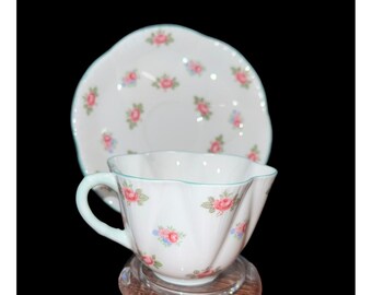 Footed Cup & Saucer Set Rosebud by Shelley Fine Bone China England Height: 2 3/8 in 13426  MSRP 60.00
