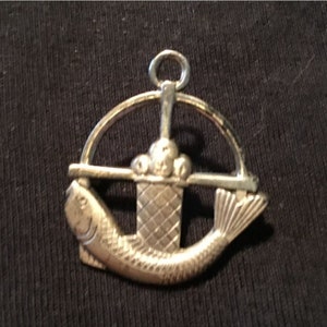 Vintage CREED Sterling Silver Christian Symbol (Cross, Fish, & Basket of Bread) Brooch/Pendant...Circa 1950
