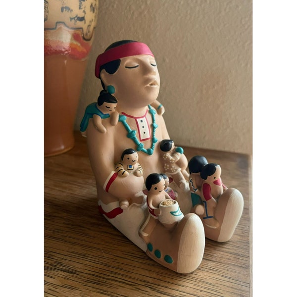 Vintage TEISSEDRE Tucson Arizona aardewerk VERHAAL TELLER 8 kinderen Navajo vader