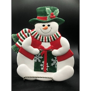 Fitz and Floyd Holiday Snowman Canape Plate with Box