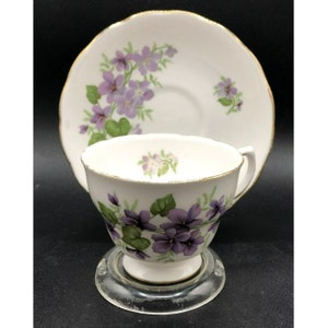Royal Vale Bone China Teacup and Saucer-Violet purple flowers Bone China #8