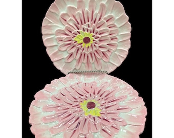 Anthropologie Lilypad Floral Ceramic Salad/Dessert Plates Set Of 2 8&quot; Pink/Yellow Design