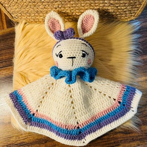 Boho handmade Crochet Bunny Rabbit Lovey Blanket, Bunny Lovey, Rabbit Lovey, Bunny Blanket, Rabbit Blanket, Amigurumi Bunny, Baby Bunny Gift