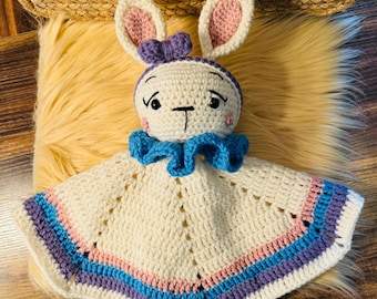 Boho handmade Crochet Bunny Rabbit Lovey Blanket, Bunny Lovey, Rabbit Lovey, Bunny Blanket, Rabbit Blanket, Amigurumi Bunny, Baby Bunny Gift