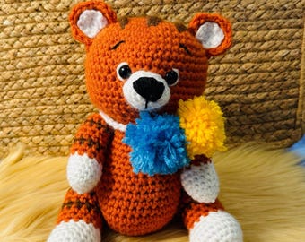 Boho Handmade Crochet Tiger Stuffed Animal Toy, Tiger Amigurumi, Crochet Stuffed Animal Tiger, Tiger Baby Shower Gift, Tiger, Crochet Tiger
