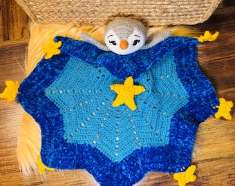 Couverture Lovey au crochet pingouin fait main Boho, Lovey pingouin, pingouin au crochet, couverture pour bébé, Lovey bébé, couverture pingouin Amigurumi, cadeau bébé