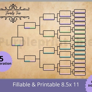 Pedigree Chart03 Color Coded  /5 Generation Family Tree Chart Pedigree Chart Genealogy Template. Ancestral Color Coded  Chart.