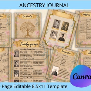 Family History/Ancestry Book Template/Family Tree customizable genealogy book/canva template