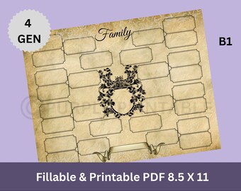 gráfico de linhagem B1, carrinho ancestral, árvore genealógica preenchível para impressão, modelo de genealogia digital