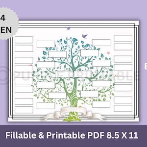 pedigree chart B color,Ancestral chart,printable fillable,4gen family tree,digital genealogy template