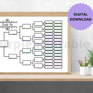 Pedigree Chart03 Color Coded /6 Generation Family Tree Chart Pedigree ...