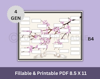 gráfico de linhagem B4, gráficos ancestrais, árvore genealógica imprimível, modelo de genealogia preenchível