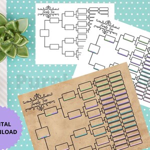Pedigree Chart03 Color Coded /6 Generation Family Tree Chart Pedigree ...