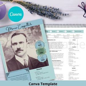 Ancestor life story /CANVA Template | Family Tree Family History and Genealogy Printable book /Family History