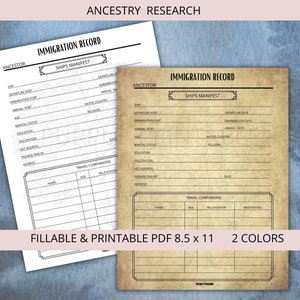 Family History Pages | Genealogy | Immigration Worksheet | Printable Workbook | Downloadable Family History Book | Pedigree Chart | Ancestry