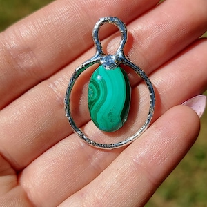 Malachite pendant, solft soldered crystal jewelry, metaphysical, healing crystals, malachite