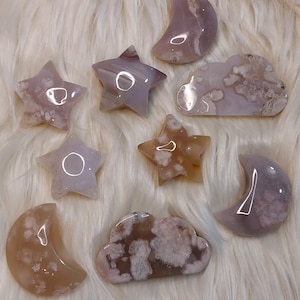 Flower agate carvings, flower agate moon, flower agate star, flower agate cloud, metaphysical, flower agate, healing crystals