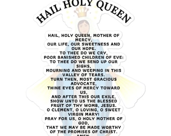 Hail Holy Queen Prayer Sticker – Catholic Marian Vinyl Sticker for Planners, Bottles, or Gifts